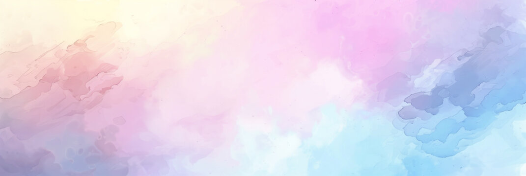 Abstract watercolour and pastel background banner image with soft pink, blue, and purple colours 