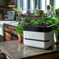 A smart composting unit for home kitchens that uses technology to speed up the composting process and minimize odor