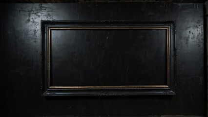 obsidian black grunge vintage wall background with empty art frame from Generative AI