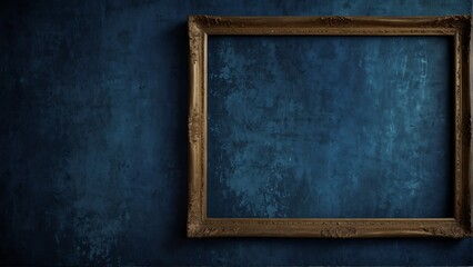 royal blue grunge vintage wall background with empty art frame from Generative AI