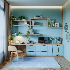 Luxury personal room interior design. 3d render concept.

