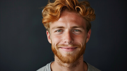 Portrait of confident adult man with beard and blue eyes close up