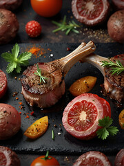 Lamb chop, a piece of lamb meat roasted in sauce and with spices and herbs