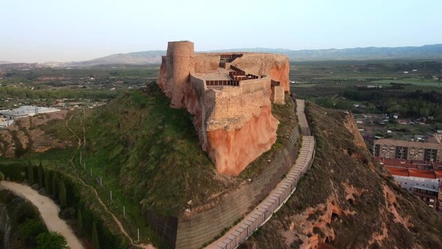 Aerial view of Arnedo Castle in La Rioja, Spain. High quality 4k footage