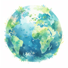 A blue and green Earth globe surrounded by plants, logo for environmental world protection, illustration for ecological conservation, Save the Planet, Earth Day concept - 783399824