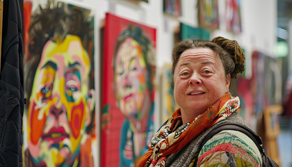 Art Gala Success: Individual with Down Syndrome Sells Artwork at Charity Auction, Celebrating Artistic Achievements. Learning Disability.