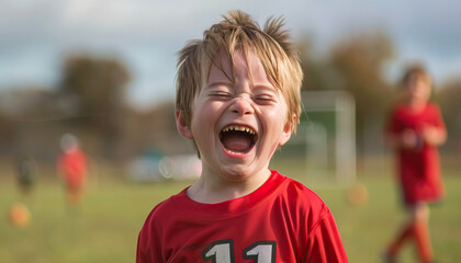 Team Sports Victory: Child with Down Syndrome Celebrates Winning Championship Game, Embracing Team...