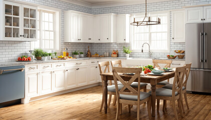Fototapeta na wymiar 3d rendering of white modern kitchen in scandinavian style