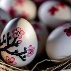Happy Easter. Hand Decorated Easter Eggs with Florals - 783401200