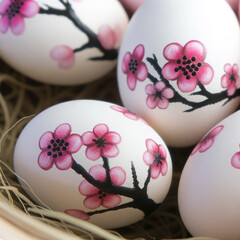 Happy Easter. Hand Decorated Easter Eggs with Florals - 783401205