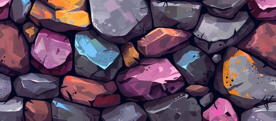 Assorted rocks in various colors stacked together creating a vibrant and textured display - obrazy, fototapety, plakaty