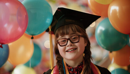 Graduation Party: Teen with Down Syndrome Celebrates Transition to Adulthood, Embracing Future Opportunities. Learning Disability.