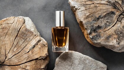 bottle of perfume on a background of natural stone mock up of minimal elegant perfume bottle fragrance presentation trending perfumery design luxury fragrance a mockup with natural materials