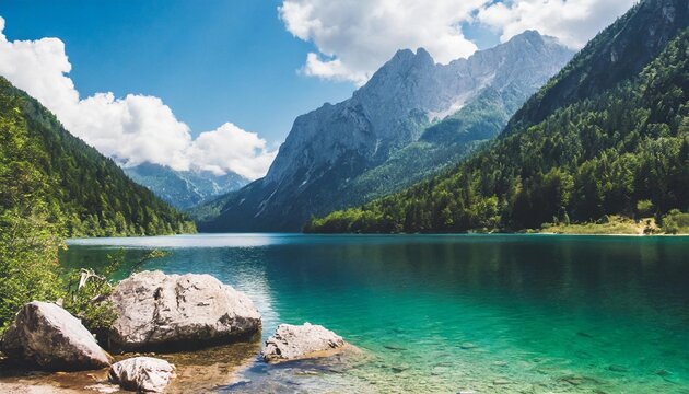 lake in mountains cristal clear water