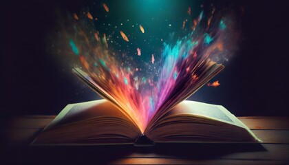 open book with colors flying out of it open book colors flying art illustration generative ai...
