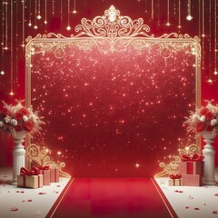 Glitter golden and red wedding background