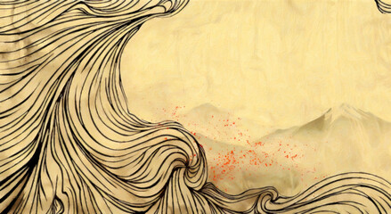 Beautiful Japanese traditional abstract art illustration with mount Fuji. Ai generative