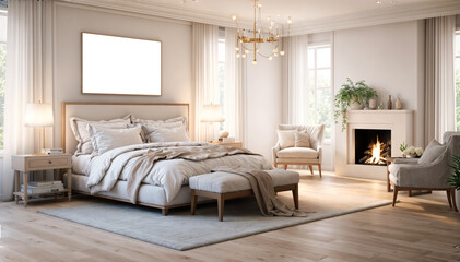 Luxury bedroom interior in classic style. 3d render. - obrazy, fototapety, plakaty