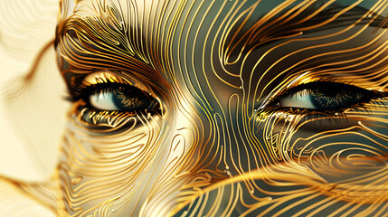 Luxury fashion beautiful woman eyes gaze, with gold details. Ai generative.