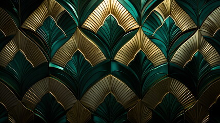 gold and green art deco pattern