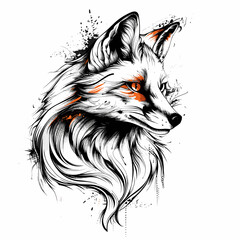 Ttattoo sketch of a fox vector illustration on a white background, drawing of a fox