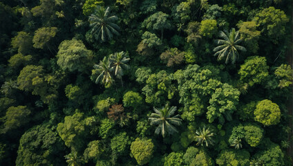 Obraz premium Aerial view of lush rainforest, nature's CO absorber.
