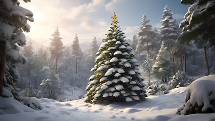 Frosty Forest: Jungle Oasis Transformed by Snow-Covered Christmas Trees - obrazy, fototapety, plakaty