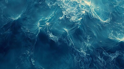 majestic blue ocean seascape with abstract water surface and gentle waves serene top view natureinspired digital painting - obrazy, fototapety, plakaty