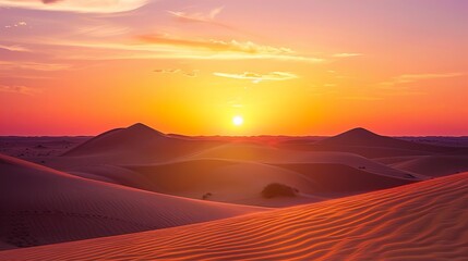 Fototapeta na wymiar majestic desert sunset silhouette over vast sandy plain