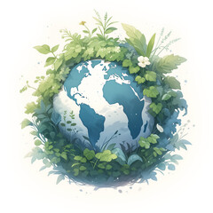 A blue and green Earth globe surrounded by plants, logo for environmental world protection, illustration for ecological conservation, Save the Planet, Earth Day concept - 783404284