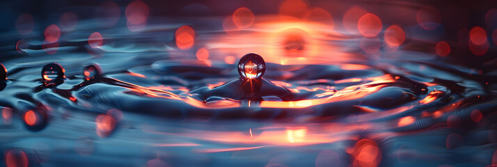  Water Drop with Droplet and Rings on Surface,
A rock in the water is about to fall off the water - obrazy, fototapety, plakaty