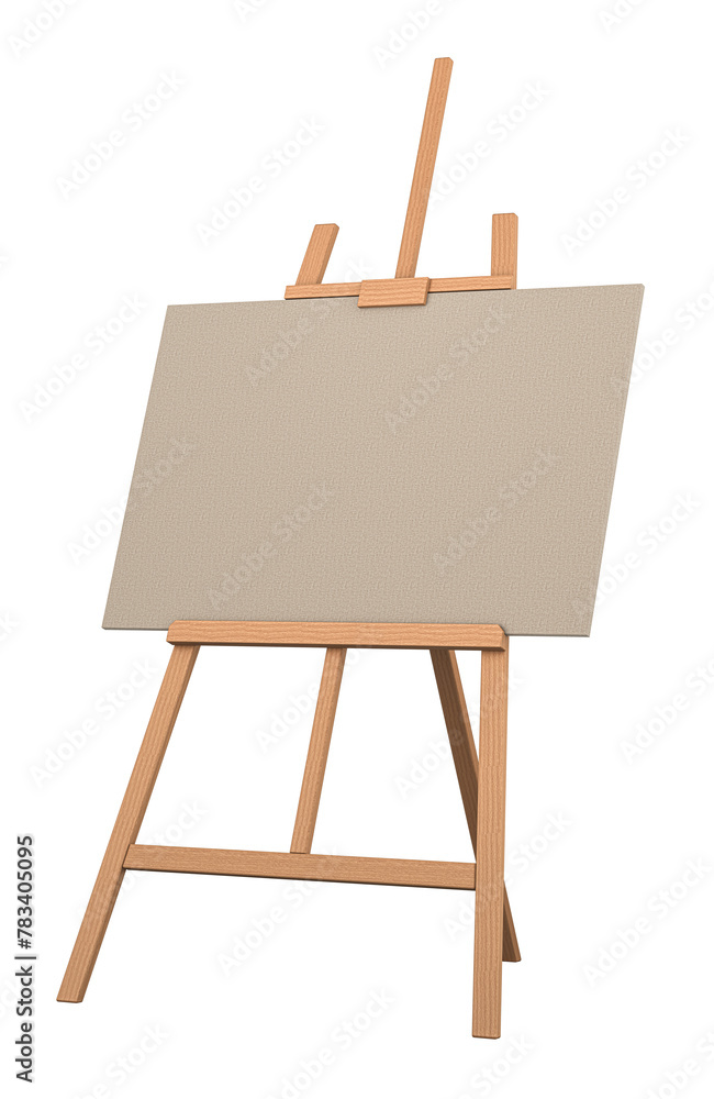 Aufkleber wood art easel stand with a blank canvas on it, 3d rendering isolated on transparent background
