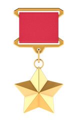 Military medal with golden star, 3D rendering isolated on transparent background
