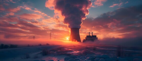 Nuclear Symphony at Dawn: Energy in Harmony. Concept Energy, Harmony, Nuclear power, Dawn, Symphony - obrazy, fototapety, plakaty