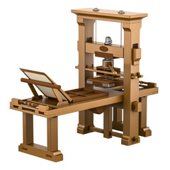 Vintage printing press. Gutenberg Press, 3D rendering isolated on transparent background