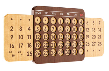 Wooden Perpetual Calendar, 3D rendering isolated on transparent background