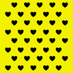Black Hearts Pattern Background for Valentine's Day. Valentine's Day Vector Decorative Illustration Isolated on Yellow Background. Print for Valentine's Day Card. Seamless Pattern with Little Hearts