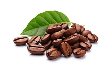 Coffee Beans With Leaves Isolated