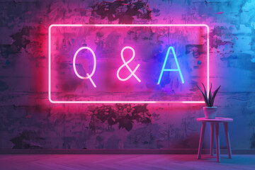 neon Q and A  sign on textured wall with ambient lighting