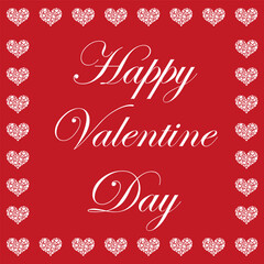 White Heart Pattern Background for Valentine's Day. Happy Valentine's Day Text Vector Illustration Isolated on Light Red Background. Seamless Pattern with Little Hearts. Print for Valentine's Day Card