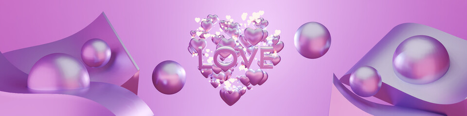 Love Hearts Shapes Abstract | Happy Day | Modern Future | Commercial | Cute | 3d Background, 4k, Background for a Love project Render abstract