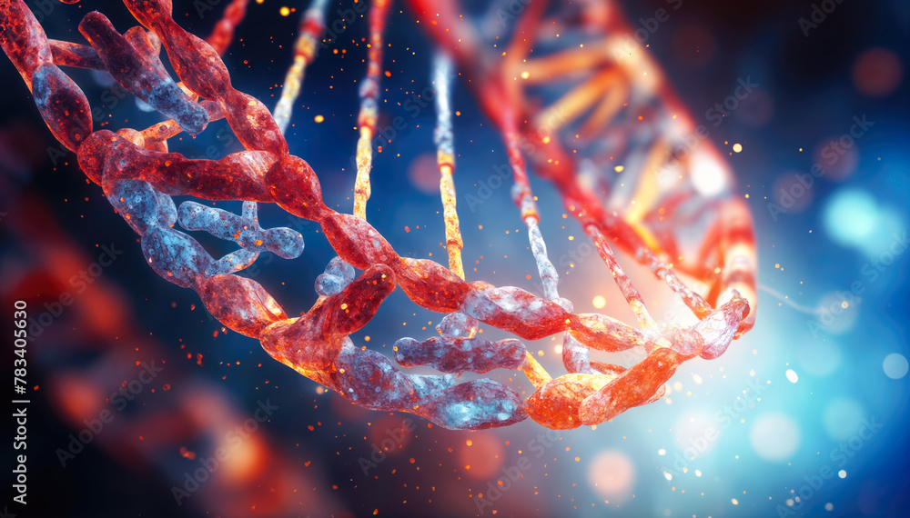 Aufkleber biochemistry background with high tech dna molecule. 3d rendering