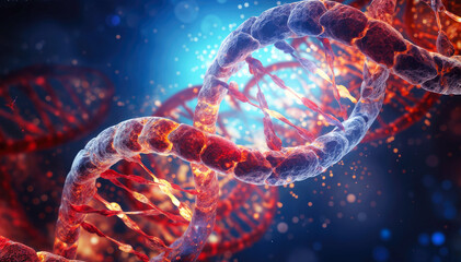 3d rendering of dna molecule in abstract background with copy space
