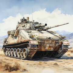 Watercolor Armenian Marder traktor, clipart Illustration, Generative Ai