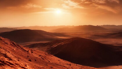Fototapeta na wymiar sunset on mars dust obscured martian landscape 3d illustration