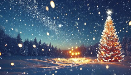 winter christmas sky with falling snow