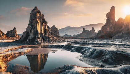 an alien landscape with melted rock formations