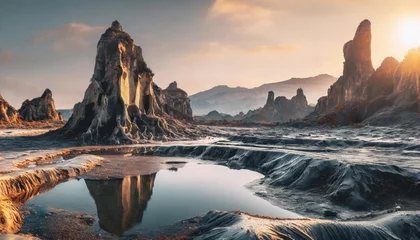 Foto op Plexiglas an alien landscape with melted rock formations © Mac
