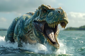 Majestic T-Rex Unleashing Fury in the High Seas. Concept Dinosaur, Adventure, High Seas, Majestic, Fury