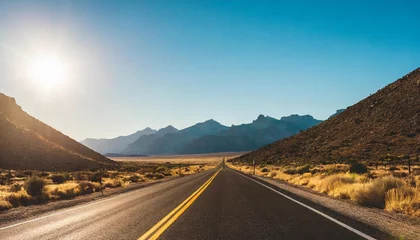 Foto op Plexiglas desolate desert road with mountains with sunflare western united stated © Mac